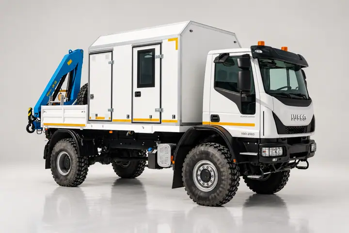 Передвижная мастерская ПАРМ на шасси Iveco АМТ EuroCargo MLC150 c бортовой платформой и КМУ ИМ-50