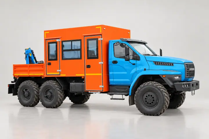 Вахтовый автобус с КМУ Урал 4320-6952-72 NEXT, 12 мест
