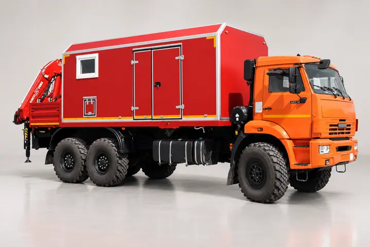ПАРМ с токарным стакном и КМУ AmcoVeba 815 на шасси КамАЗ 43118-50