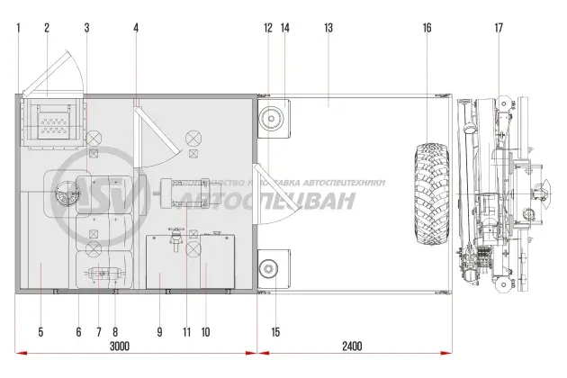 Схема Агрегат для ремонта и обслуживания качалок АРОК КамАЗ 43118-3027-50 с КМУ ИМ-150 (комплектация 2)