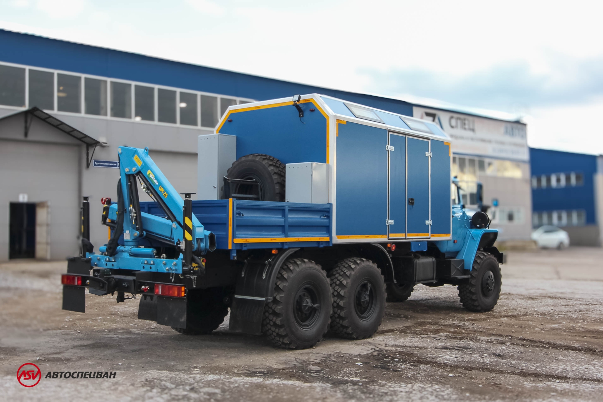 Передвижная мастерская ПАРМ Урал 4320-1912-60 (Евро-5) с бортовой платформой и КМУ ИМ-25 3
