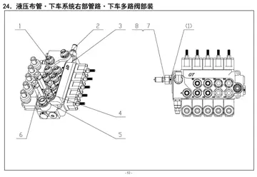 Hydraulic piping – Lower system right pipelines – Lower multi-way valve sub-assembly