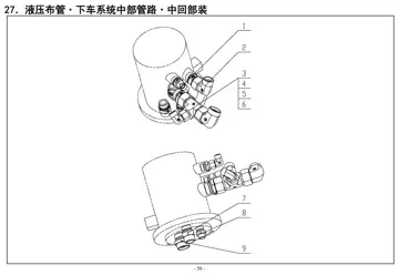 Hydraulic piping – Lower system middle pipelines – Center swivel sub-assembly